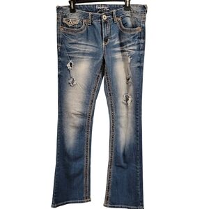 Y2K Amethyst Bleached Distressed Low Rise Boot Cut Denim Jeans